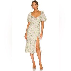 LPA Hartley Floral Babydoll Midi Dress Coquette Puff Sleeve XS